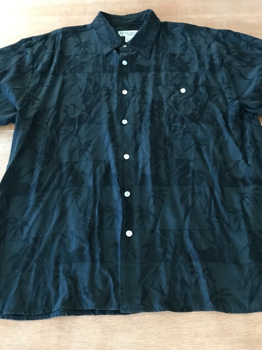 Blackpoint Hawaiian Shirt Men L Black Floral Button Up Pocket Silk Blend 19263